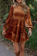 | Casual Ruffle Velvet O-neck A-line Dress