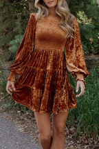 Piper Timeless Casual Daily Ruffle Velvet O Neck a Line Dresses (4 Colors) Elevated Occasion Wear