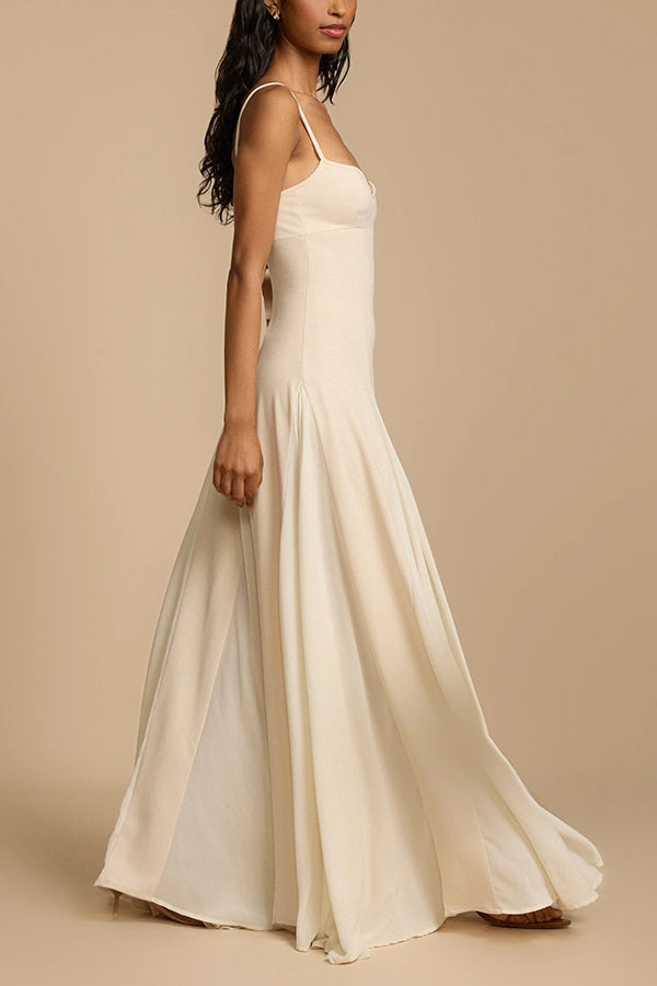 Spaghetti Strap Sweetheart Princess Seam Godet Panel Maxi Gown