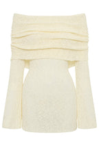Off Shoulder Cowl Neck Long Sleeve Textured Knit Bodycon Mini Dress