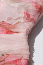 Pink Off Shoulder Sweetheart 3D Applique Floral Print A-Line Maxi Dress