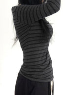 Striped One Shoulder Long Sleeve Tee