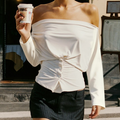 Off shoulder long sleeve ruched button top  | Festival Outfits Women