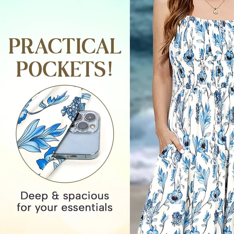 Floral Print Smocked Bodice Spaghetti Strap Tiered Maxi Dress