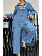 Irregular Hem Long Sleeve Top and Pants Set