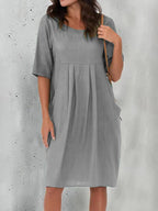 Pleated Pocket Loose  Short-sleeved Dress