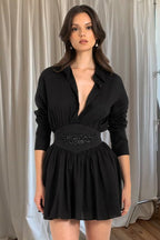 Embroidered Ruffle Waist Shirt Mini Dress