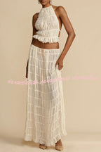 Versatility and Vintage Charm Pleated Drawstring Waist Tiered Maxi Skirt
