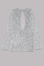 Sequin Long Sleeve Slit Cuff Crew Neck Mini Dress