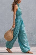 Flowy Smocked Waist Wide-Leg Palazzo Romper