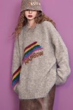 Letter Embroidery Relaxed Crewneck Sweater