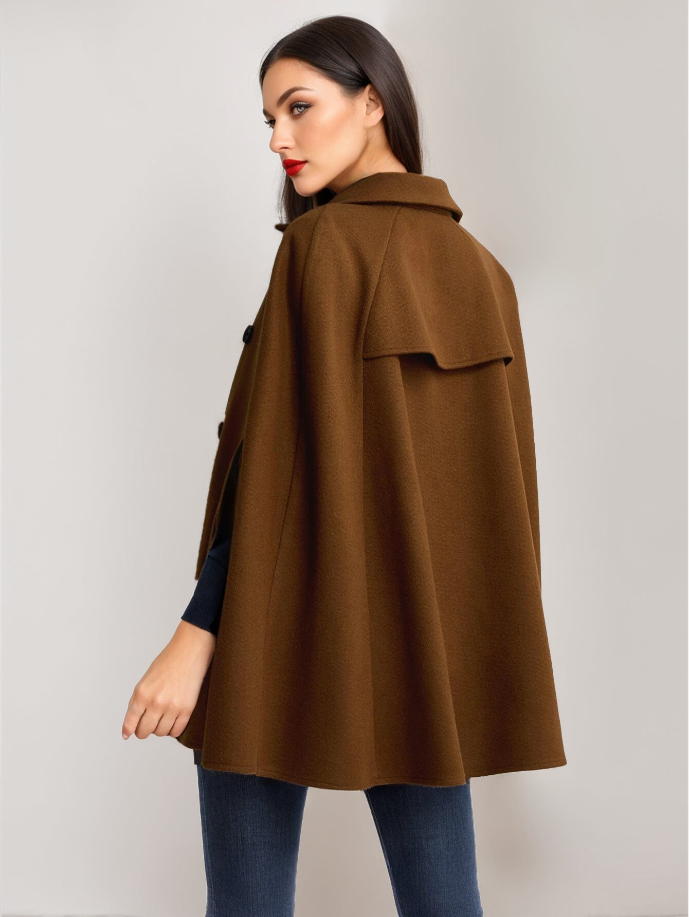 Poncho Double Breasted Woolen Cape Outerwear For Women 2026