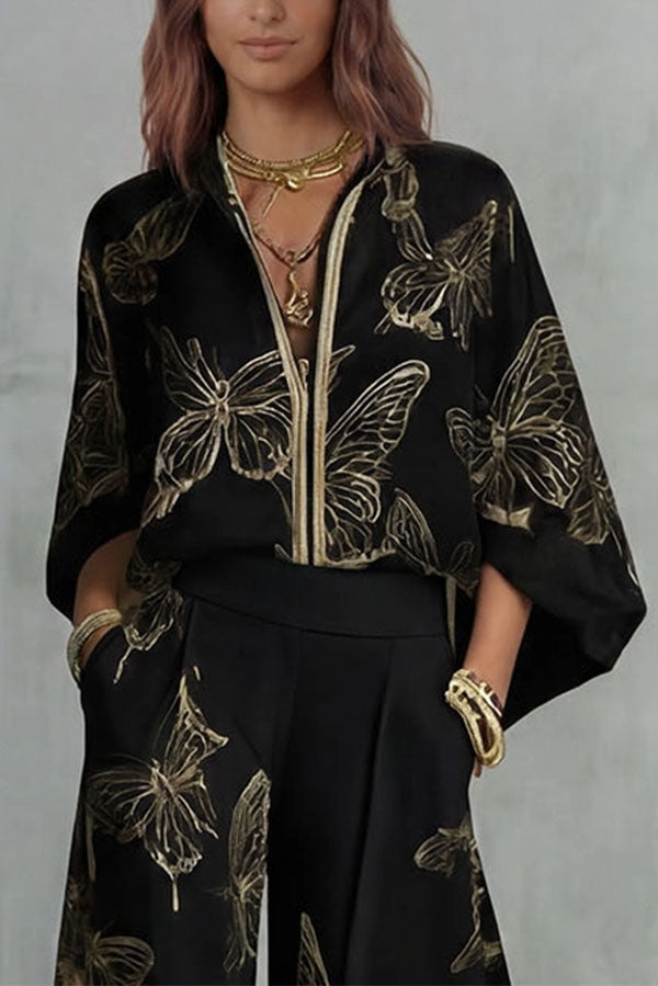 Flowy Butterfly Pattern Two-Piece Set