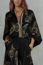 Flowy Butterfly Pattern Two-Piece Set