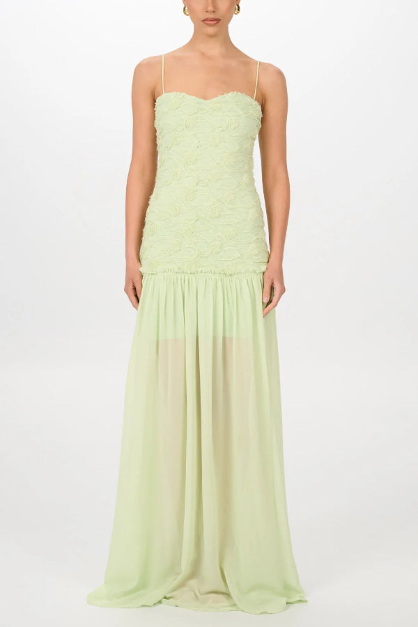 Stylish Three-dimensional Floral Chiffon Patchwork Strapless Elegant Maxi Dress