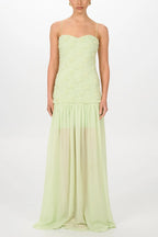 Stylish Three-dimensional Floral Chiffon Patchwork Strapless Elegant Maxi Dress