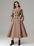 Vintage Double-Breasted A-line Woolen Coat With Shawl Collar For Women 2026