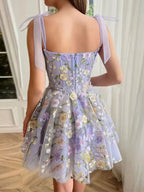 Three-Dimensional Flower Embroidery Hip-Covering Sexy Suspender Belt Mini Dress