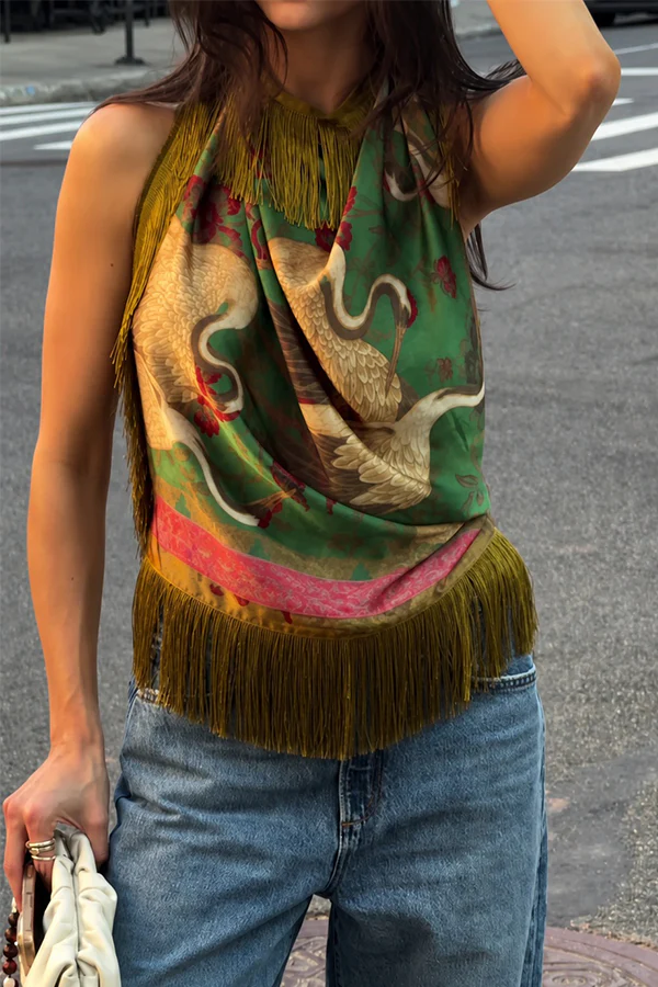 British Retro Diamond Tassel Square Scarf
