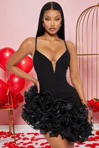 Spaghetti Strap Ruffled Asymmetric Hem Bodycon Mini Dress