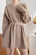 French Style Tie-Waist Knit Mini Dress