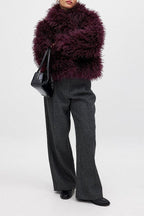 Versatile Wine Red Faux Fur Solid Coat