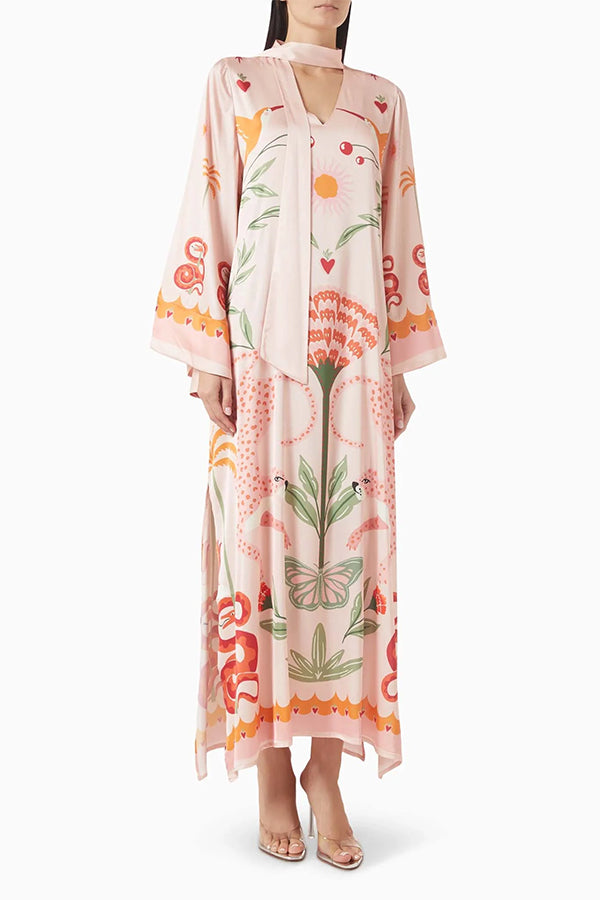 Safari Fantasy Tie-Neck Maxi Dress