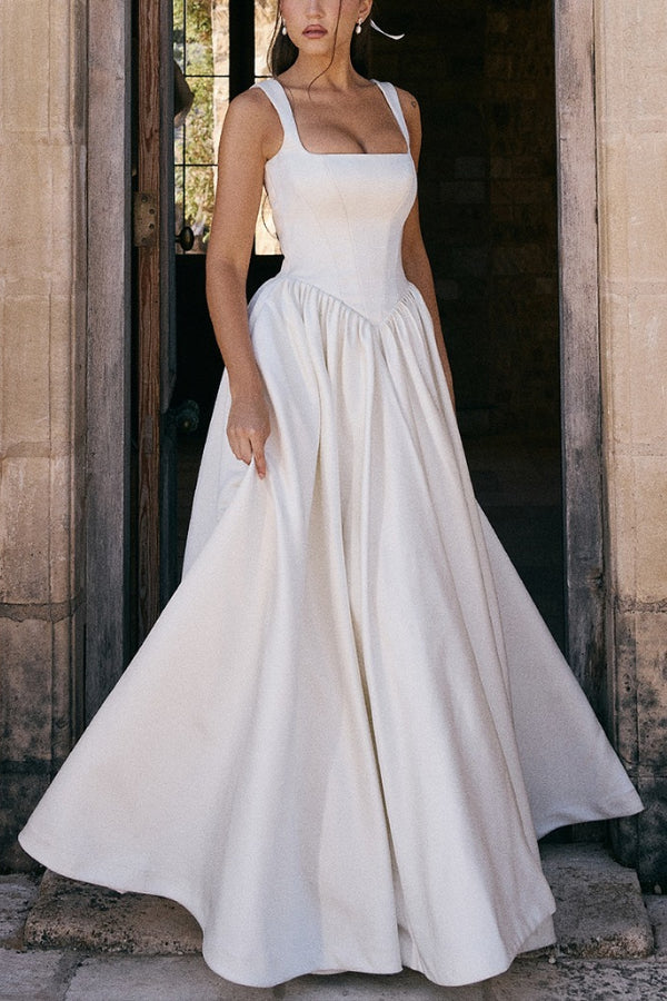 Kara Premium Wide Straps, Corset, Solid Color Maxi Dresses, White Statement Occasion Edit