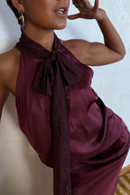Sunday Social Contrast Color Satin Lace Trim Neck Strap Loose Tank