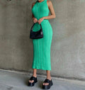 Sleeveless Round Neck Cable Knit Bodycon Midi Dress