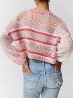 Contrast Color Striped Loose Cropped Sweater