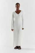 Verónica Minimalist Midi Dress with V Neck and Knitted Sleeves Elevated Occasion Wear