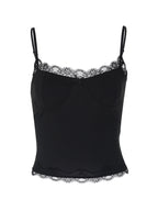 Lace Paneling Black Slim Fit Cami Top