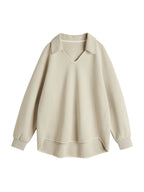 Solid Color V Neck Asymmetric Hem Oversized Hoodie