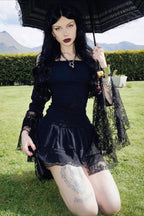 Smocked Off Shoulder Lace Bell Sleeve Tiered Ruffle Two Piece Set