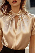 Eleganza LuxuryPearl-Beaded Satin Blouse