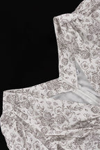 V Neck Long Sleeve High Waist A Line Floral Dress