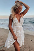 White Lace Mesh Backless Dress