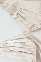 Halter Neck Deep V Ruched Asymmetrical Ruffle High Slit Maxi Dress