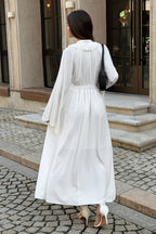 White Ruffle V Neck Wide Flared Sleeve Maxi Dress