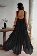 Strapless Starfish Detail Tiered Ruffle Chiffon Maxi Dress