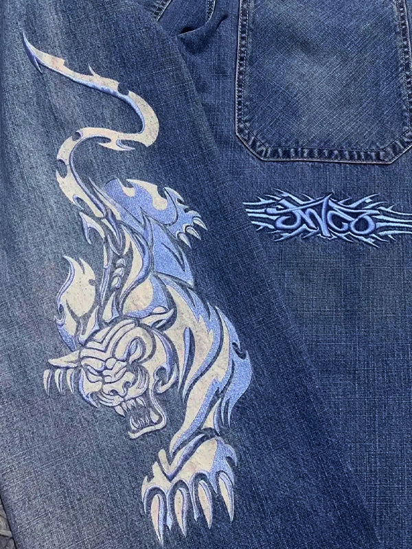 Retro Embroidery Hip Hop Street Boyfriend Jeans