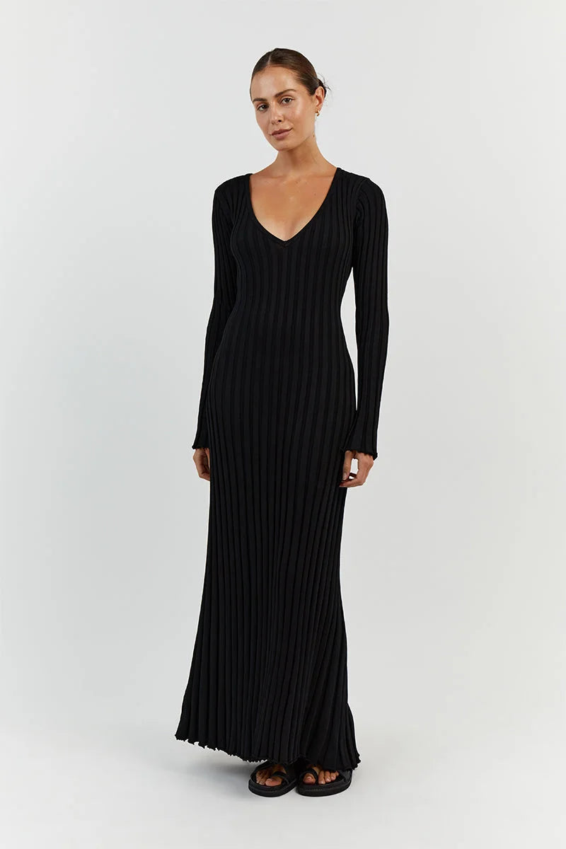 Rita Premium Midi Dress with V Neck and Knitted Sleeves Chic Silhouette Collection