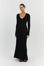 Rita Premium Midi Dress with V Neck and Knitted Sleeves Chic Silhouette Collection