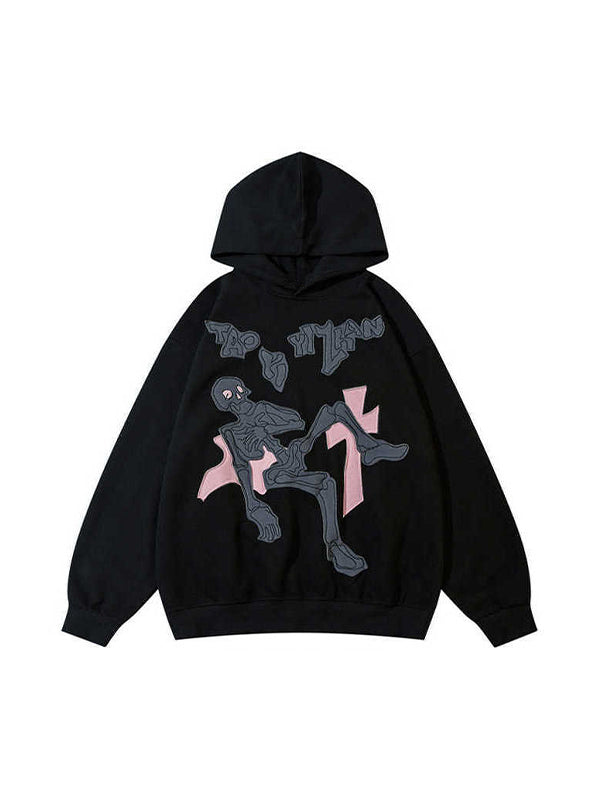 Street Cartoon Skull Print Oversized Hoodie