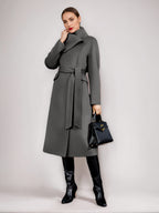 Wool Cashmere Blend Coat For Woman Winter Red Belted Double-Faced Wrap Outerwear 2026