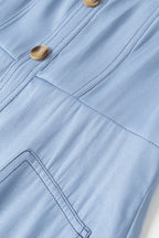 Denim Square Neck Button Front Patch Pocket A-Line Maxi Dress
