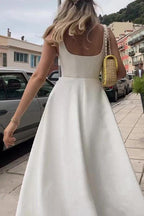 Square Neck Tank Strap Full Box Pleated Fit and Flare Midi Dress