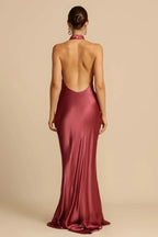 Satin Halter Neck Cowl Draped Bias Cut Trumpet Maxi Gown