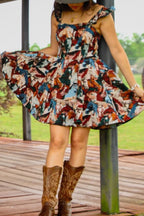Fashionable Horse Print Square Neck Sleeveless Elegant Slim-fit Mini Dress